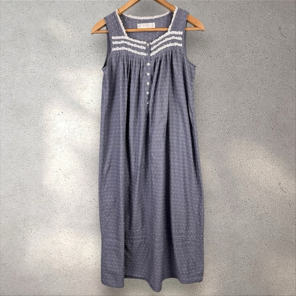 Eileen West Gown Nightgown Womens Sz S Gray Long Swiss Dot Lace Cottagecore Midi - Picture 1 of 6